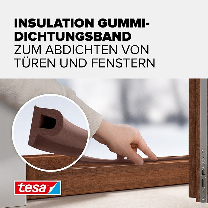 tesa MOLL P-Profildichtung (Braun, 6 m x 9 mm x 5,5 mm, Geeignet für: Spaltenbreiten 2 - 5 mm)