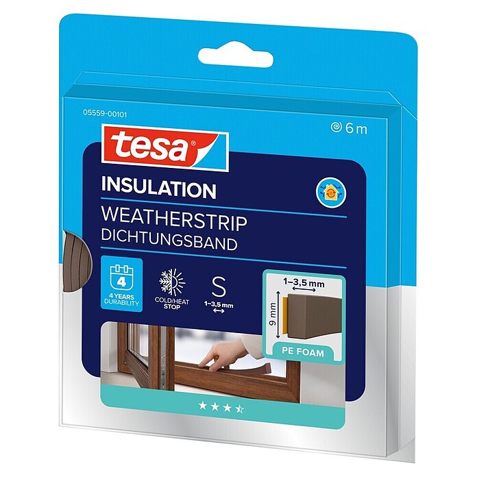 tesa MOLL Dichtungsstreifen Standard I-Profil (Braun, 6 m x 9 mm x 4 mm, Geeignet für: Spaltenbreiten 1 - 3,5 mm)