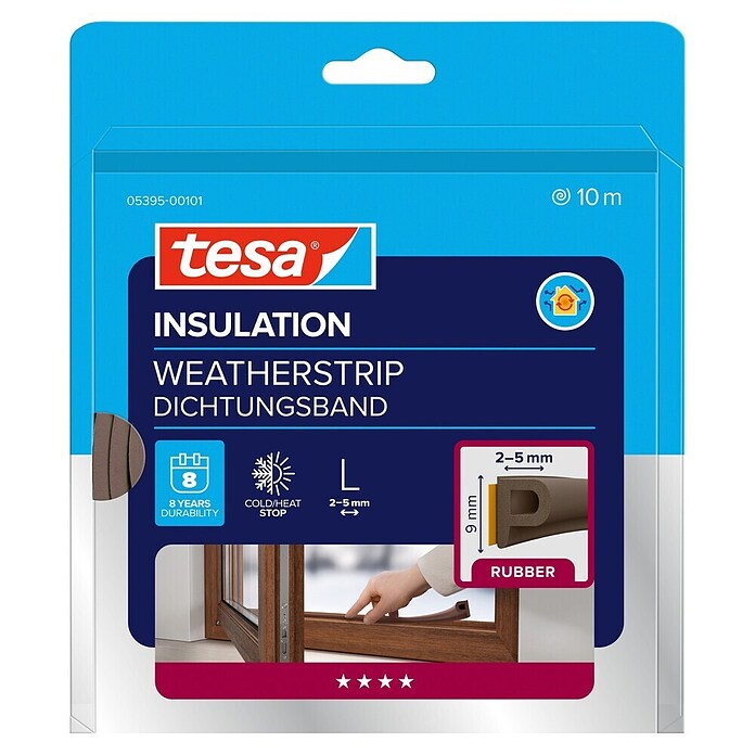 tesa MOLL P-Profildichtung (Braun, 10 m x 9 mm x 5,5 mm, Geeignet für: Spaltenbreiten 2 - 5 mm)