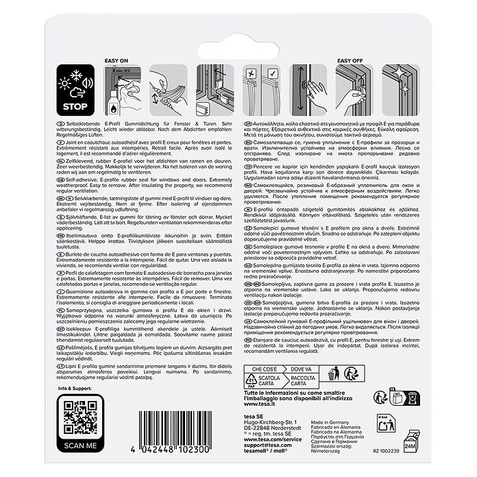 tesa MOLL E-Rillenprofildichtung (Braun, 6 m x 9 mm x 4 mm, Geeignet für: Spaltenbreiten 1 - 3,5 mm)