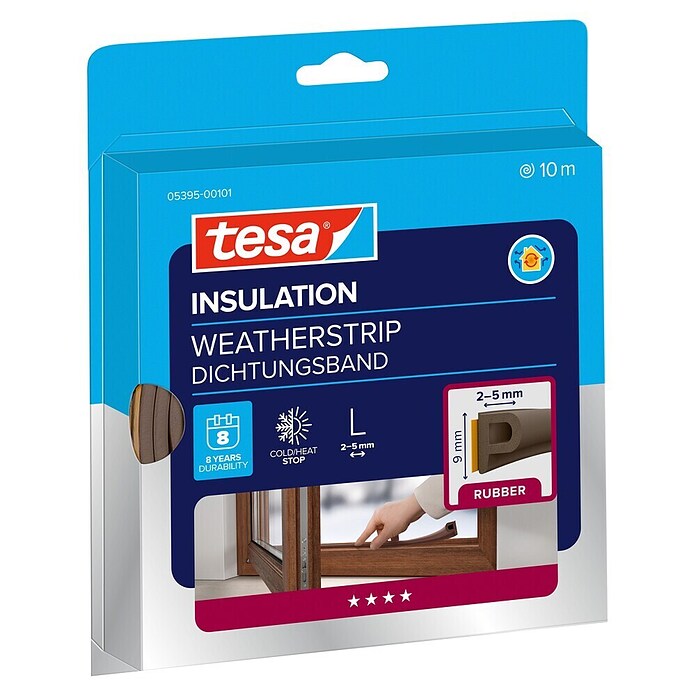 tesa MOLL P-Profildichtung (Braun, 10 m x 9 mm x 5,5 mm, Geeignet für: Spaltenbreiten 2 - 5 mm)