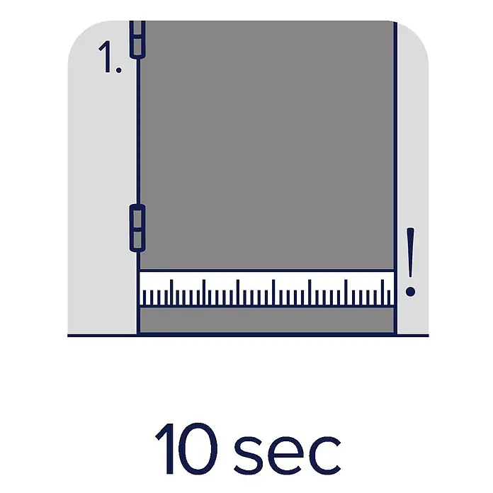 Tesa INSULATION Türdichtschiene für glatte Böden - Weiß, 1 m x 37 mm, Geeignet für: Spaltenbreiten bis 12 mm - Schritt 1: Dauer auf 10 Sekunden einstellen, dargestellt mit Schieberegler, Lineal und "10 Sek." Text.