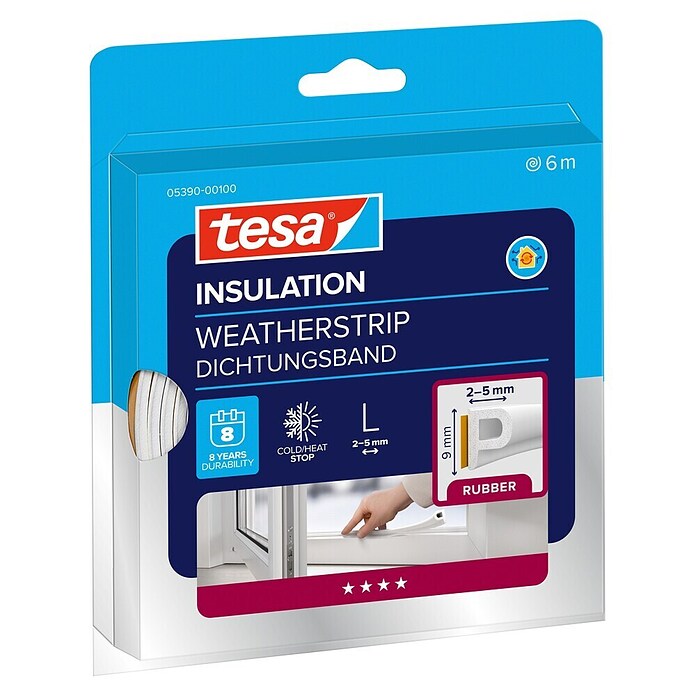 tesa MOLL P-Profildichtung (Weiß, 6 m x 9 mm x 5,5 mm, Geeignet für: Spaltenbreiten 2 - 5 mm)