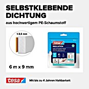 tesa MOLL Dichtungsstreifen Standard I-Profil (Weiß, 6 m x 9 mm x 4 mm, Geeignet für: Spaltenbreiten 1 - 3,5 mm)