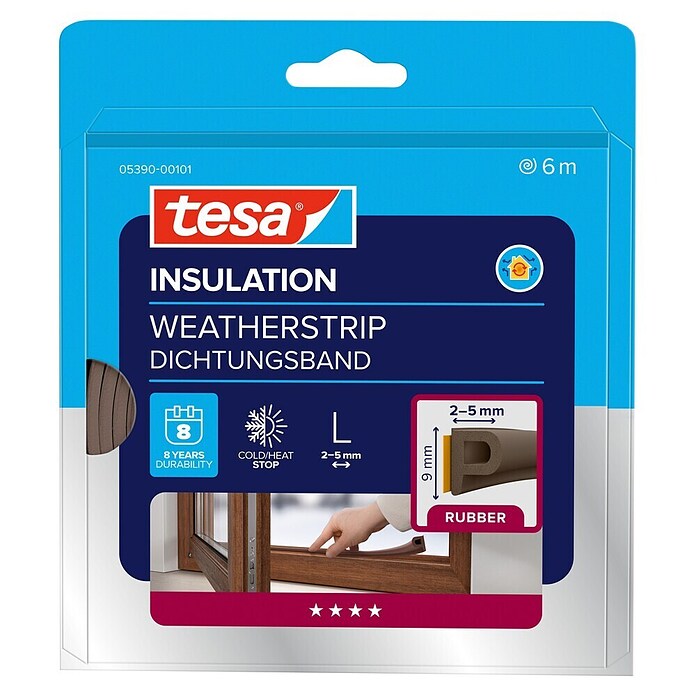 tesa MOLL P-Profildichtung (Braun, 6 m x 9 mm x 5,5 mm, Geeignet für: Spaltenbreiten 2 - 5 mm)