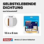 tesa MOLL Schaumstoffdichtung Universal (Weiß, 10 m x 9 mm x 6 mm, Geeignet für: Spaltenbreiten 1 - 5 mm)