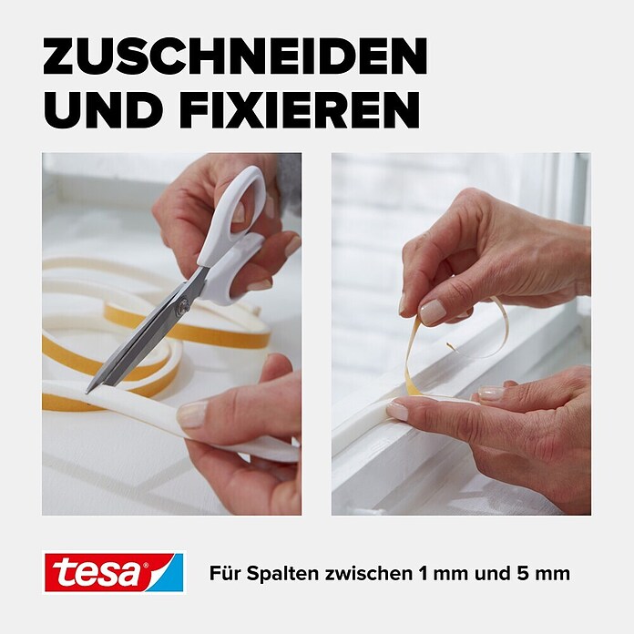 tesa MOLL Schaumstoffdichtung Universal (Weiß, 10 m x 9 mm x 6 mm, Geeignet für: Spaltenbreiten 1 - 5 mm)
