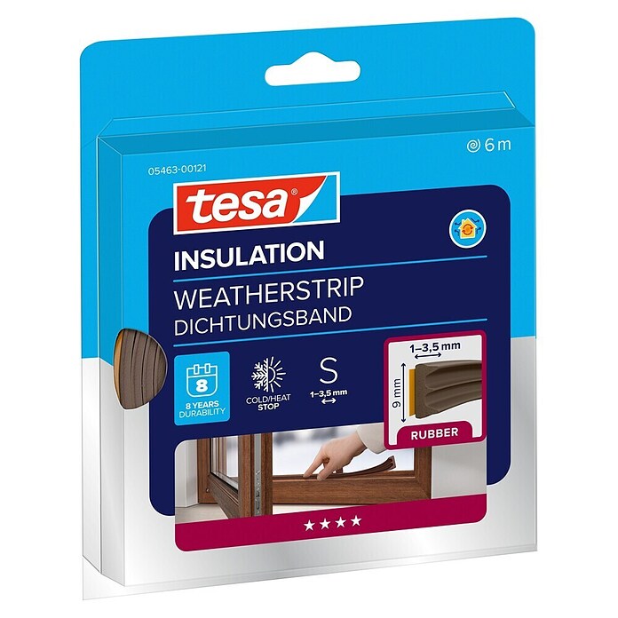 tesa MOLL E-Rillenprofildichtung (Braun, 6 m x 9 mm x 4 mm, Geeignet für: Spaltenbreiten 1 - 3,5 mm)