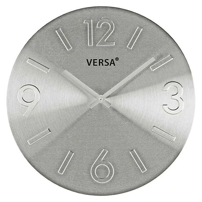 Versa Reloj de pared Plata - Diámetro: 35,5 cm, Plateado - Reloj de pared plateado VERSE con diseño minimalista, ideal para interiores modernos. El reloj indica las horas con números y trazos claros.