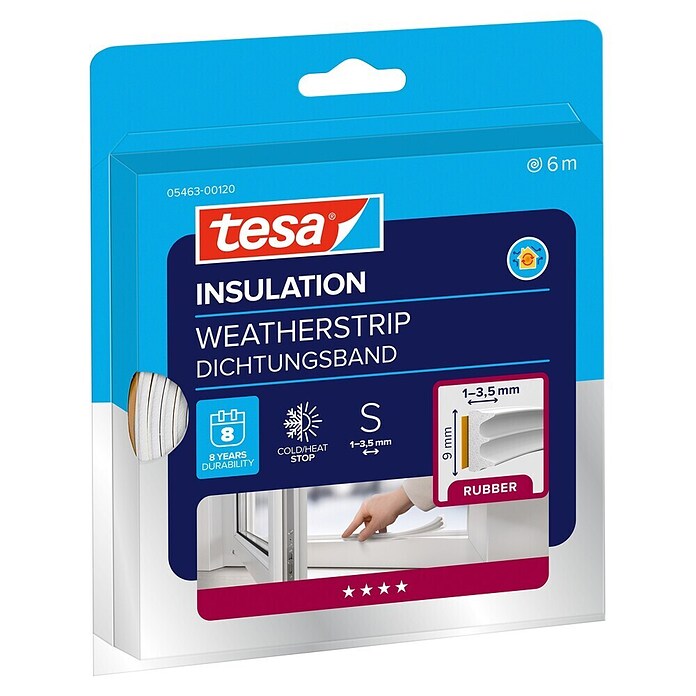 tesa MOLL E-Rillenprofildichtung (Weiß, 6 m x 9 mm x 4 mm, Geeignet für: Spaltenbreiten 1 - 3,5 mm)