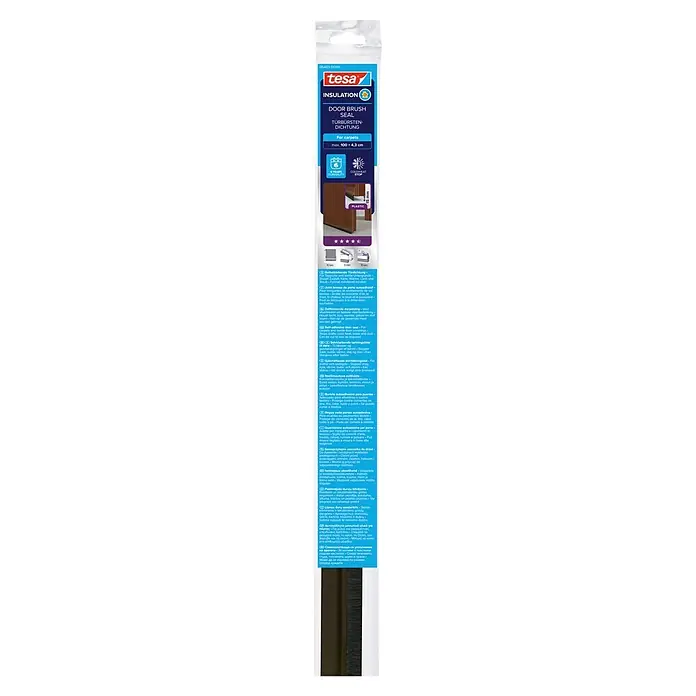 Tesa INSULATION Türdichtschiene für Teppichböden - Braun, Geeignet für: Spaltenbreiten bis 15 mm - Braune tesa Türbürstendichtung aus Kunststoff (100x4,3 cm) für Teppiche. Stoppt Zugluft, Kälte, Wärme, Lärm und Staub.
