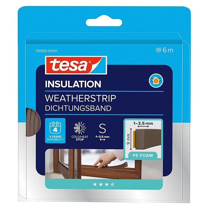 tesa MOLL Dichtungsstreifen Standard I-Profil (Braun, 6 m x 9 mm x 4 mm, Geeignet für: Spaltenbreiten 1 - 3,5 mm)