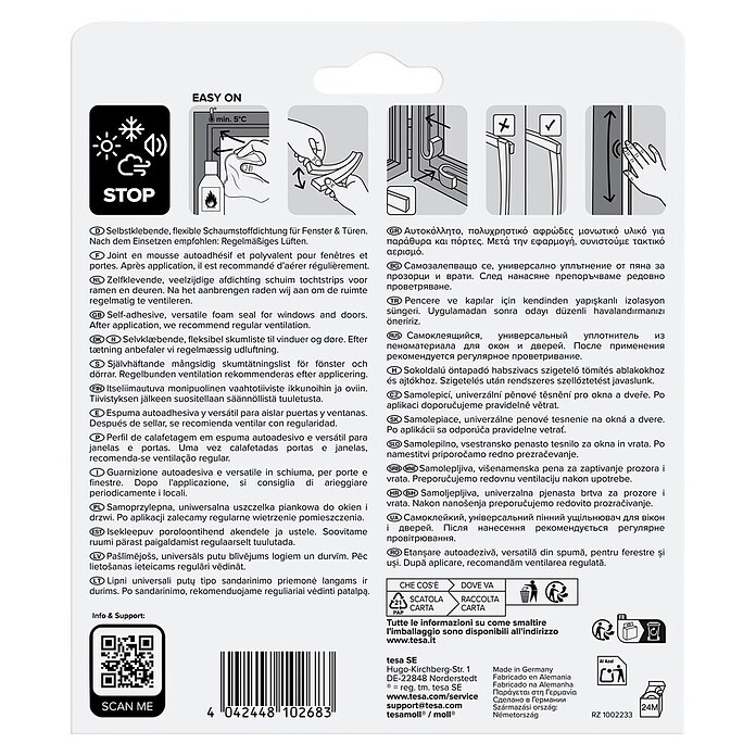 tesa MOLL Schaumstoffdichtung Universal (Weiß, 6 m x 9 mm x 6 mm, Geeignet für: Spaltenbreiten 1 - 5 mm)