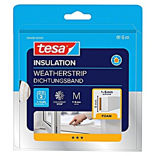 Tesa INSULATION Dichtungsband Schaumstoff M (Weiß, 6 m x 9 mm x 6 mm, Geeignet für: Spaltenbreiten 1 - 5 mm)