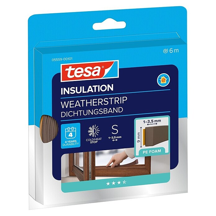 tesa MOLL Dichtungsstreifen Standard I-Profil (Braun, 6 m x 9 mm x 4 mm, Geeignet für: Spaltenbreiten 1 - 3,5 mm)