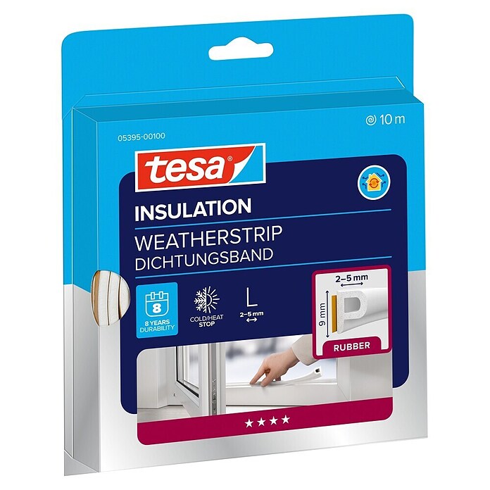 tesa MOLL P-Profildichtung (Weiß, 10 m x 9 mm x 5,5 mm, Geeignet für: Spaltenbreiten 2 - 5 mm)