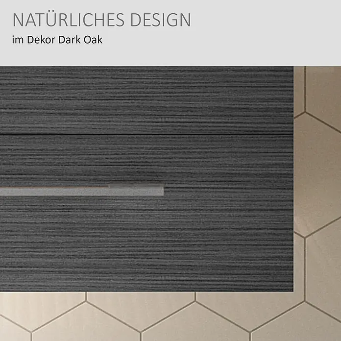 Camargue Stella Waschtischunterschrank - 79,4 x 48,8 x 55 cm, Mit Beleuchtung, Dark Oak - Dunkle Eiche Dekorplatte mit natürlichem Design und horizontalem Griff.