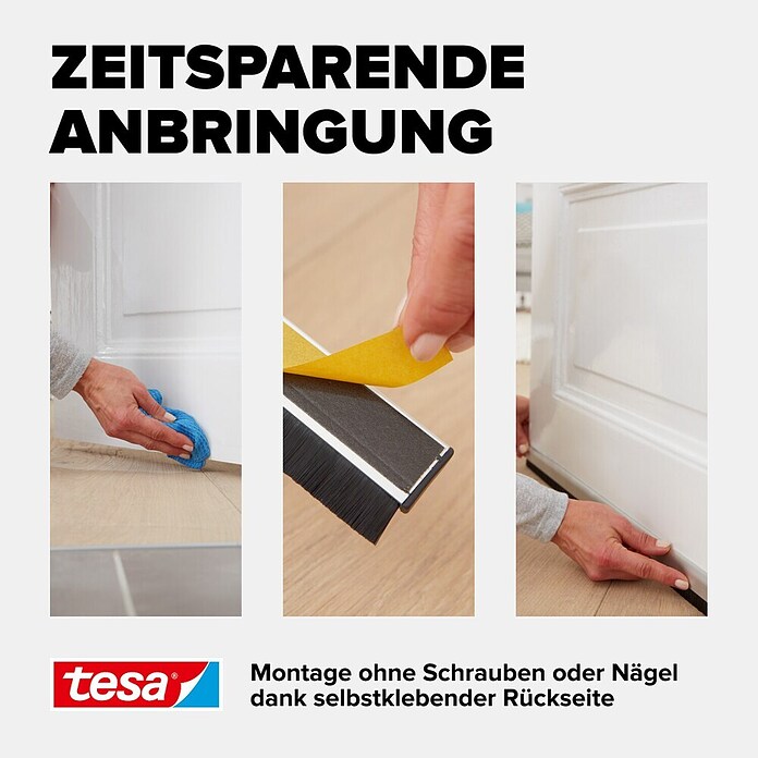 tesa MOLL Türdichtschiene Alu Comfort (Weiß, 1 m x 40 mm, Geeignet für: Spaltenbreiten bis 15 mm)