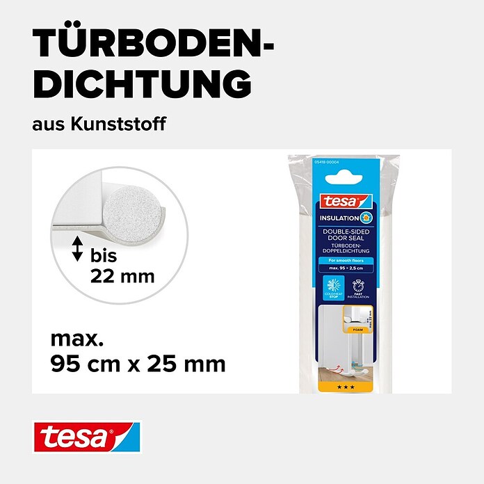 tesa MOLL Türbodendichtung (Weiß, 0,95 m x 25 mm, Geeignet für: Glatte Böden)