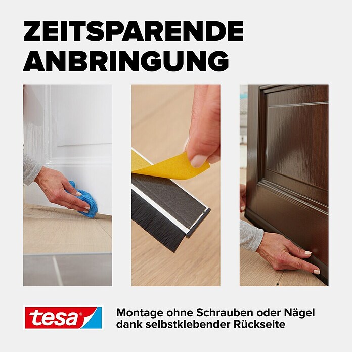 tesa MOLL Türdichtschiene Alu Comfort (Braun, 1 m x 40 mm, Geeignet für: Spaltenbreiten bis 15 mm)