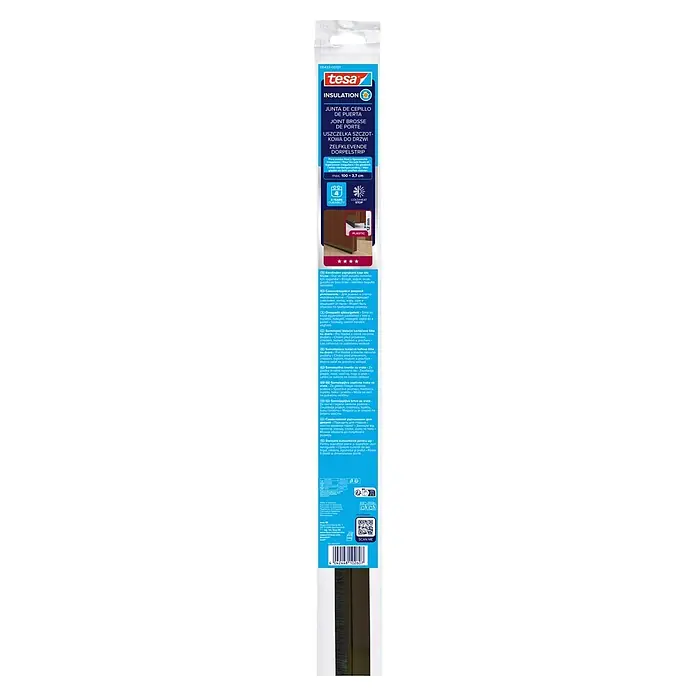 Tesa INSULATION Türdichtschiene für glatte Böden - Braun, 1 m x 37 mm, Geeignet für: Spaltenbreiten bis 12 mm - Tesa selbstklebende braune Kunststoff-Türbodendichtung mit Bürste, schützt vor Zugluft, Kälte, Hitze, Lärm und Staub.