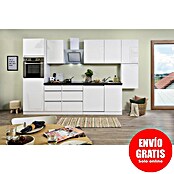 Respekta Premium Composición de cocina (Ancho: 330 cm, Con dispositivos eléctricos, Blanco de alto brillo)