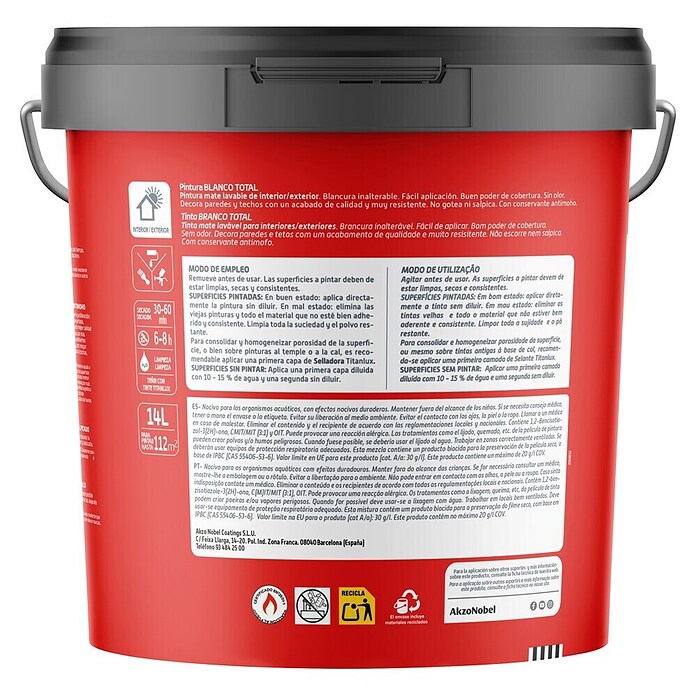 Titanlux Pintura para paredes y techos Blanco Total (Blanco, Mate, 14 l) | BAUHAUS
