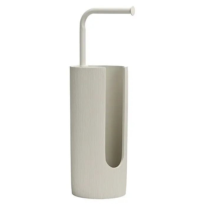 Camargue Saphira Toilettenpapierhalter - Polyresin, Beige - Weißer gerippter Toilettenbürstenhalter mit U-förmigem Ausschnitt, enthält passende Toilettenbürste mit gebogenem Griff.