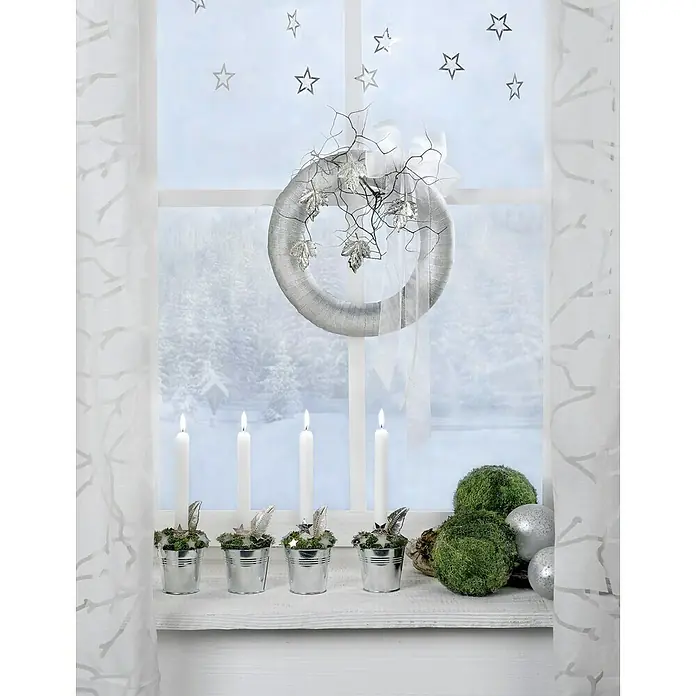 Strohkranz - Ø x H: 30 x 6 cm - Festliche Fensterdekoration mit Adventskranz, Kerzen und Mooskugeln für eine stimmungsvolle Weihnachtszeit.