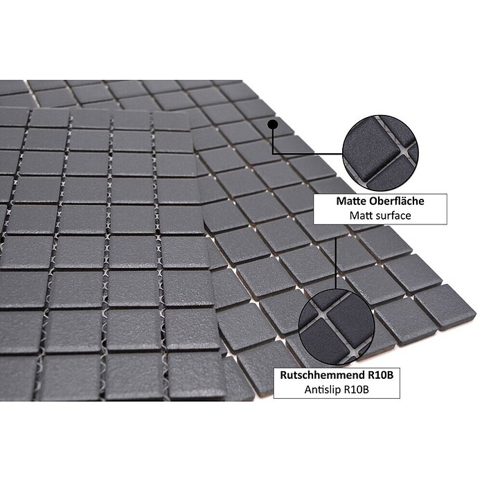 Mosaikfliese Quadrat Uni AT 891 (33 x 30,2 cm, Schwarz, Matt)