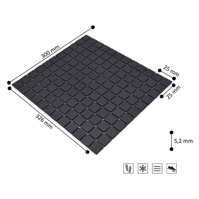 Mosaikfliese Quadrat Uni AT 891 (33 x 30,2 cm, Schwarz, Matt)