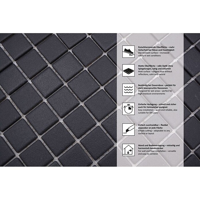 Mosaikfliese Quadrat Uni AT 891 (33 x 30,2 cm, Schwarz, Matt)