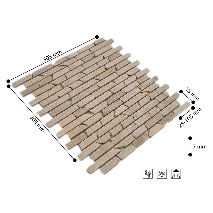 Mosaikfliese Biancone MOS BRICK 105 (30,5 x 30,5 cm, Beige, Matt)