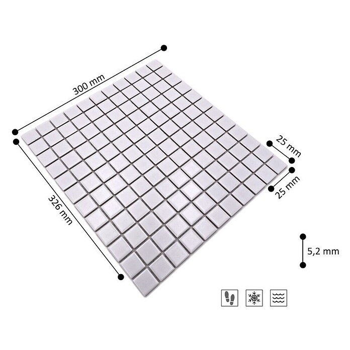 Mosaikfliese Uni B 140 (33 x 30,2 cm, Weiß, Matt)
