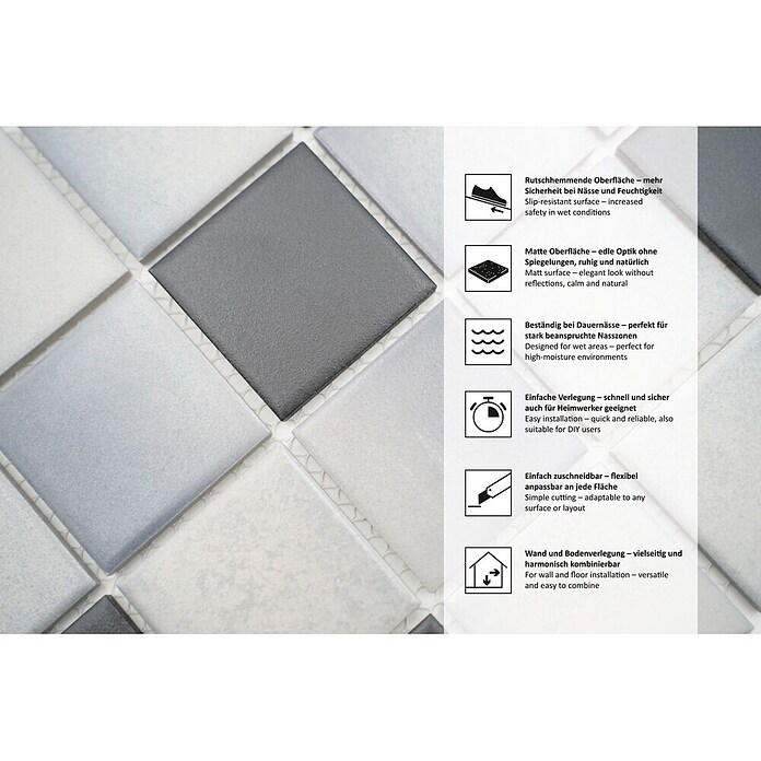 Mosaikfliese Quadrat Mix CD 212 (30,6 x 30,6 cm, Grau, Matt)