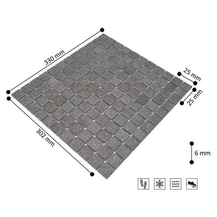 Mosaikfliese Quadrat AT 900 (33 x 30,2 cm, Grau, Matt)