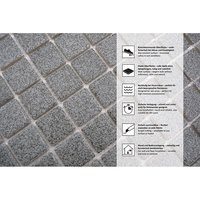 Mosaikfliese Quadrat AT 900 (33 x 30,2 cm, Grau, Matt)