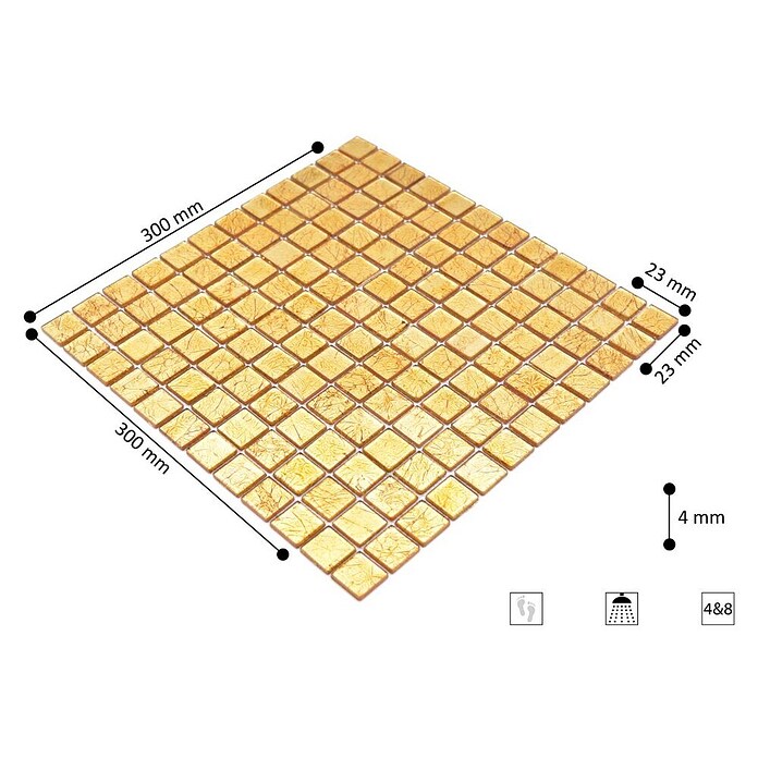 Mosaikfliese Quadrat Crystal Uni CM 4GO10 (30 x 30 cm, Gold, Glänzend)