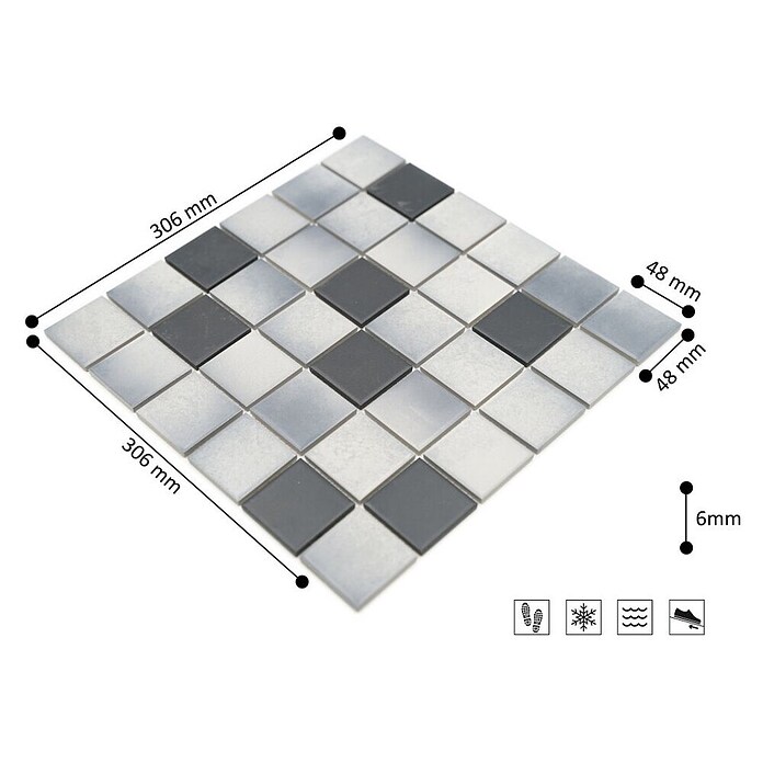 Mosaikfliese Quadrat Mix CD 212 (30,6 x 30,6 cm, Grau, Matt)