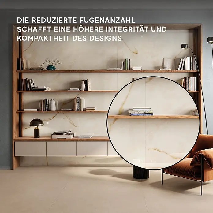 Corso Italia Feinsteinzeugfliese Onyx - 120 x 278 cm, Gold, Glänzend - Großformatige Onyx-Effekt-Wandfliesen mit Goldadern schaffen ein nahtloses Design mit minimalen Fugen.