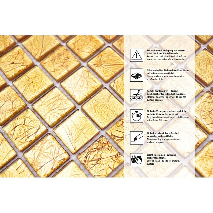 Mosaikfliese Quadrat Crystal Uni CM 4GO10 (30 x 30 cm, Gold, Glänzend)