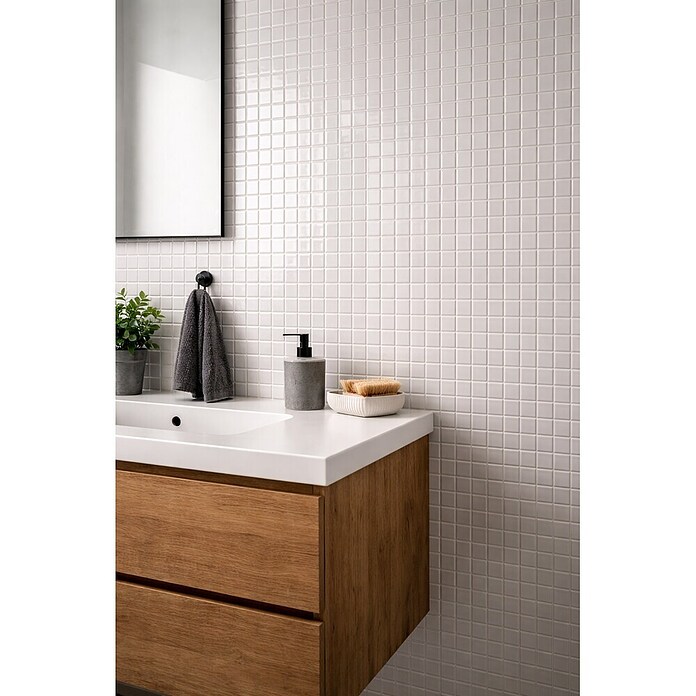 Mosaikfliese Quadrat Uni B100 (33 x 30,2 cm, Keramik, Weiß)
