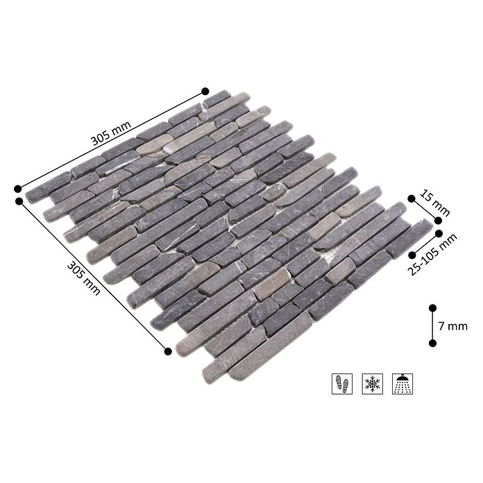 Mosaikfliese Marquina MOS BRICK 125 (30,5 x 30,5 cm, Schwarz, Matt)