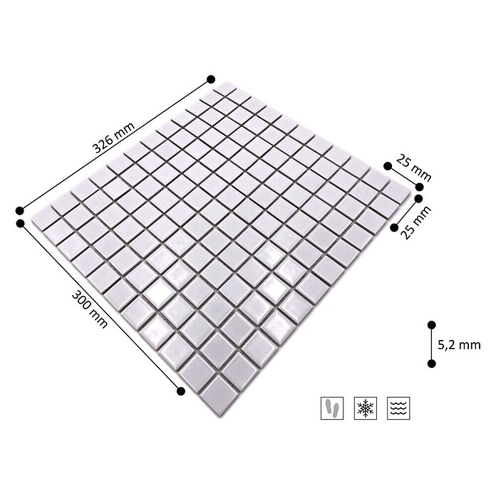 Mosaikfliese Quadrat Uni B100 (33 x 30,2 cm, Keramik, Weiß)
