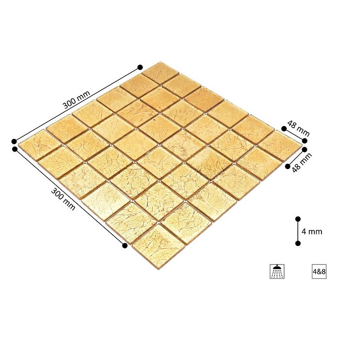 Mosaikfliese Quadrat Crystal Uni CM 4GO20 (30 x 30 cm, Gold, Glänzend)