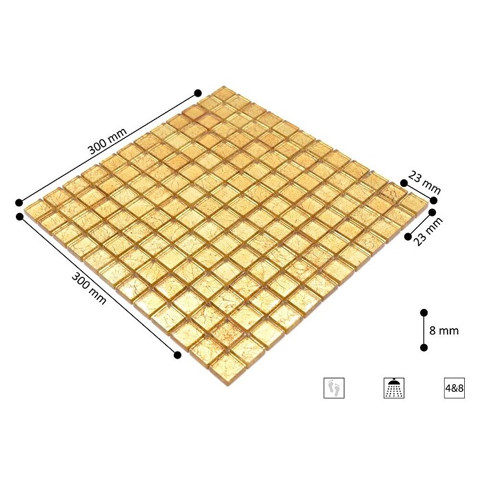 Mosaikfliese Quadrat Crystal Uni XCM 8GO15 (30 x 30 cm, Gold, Glänzend)