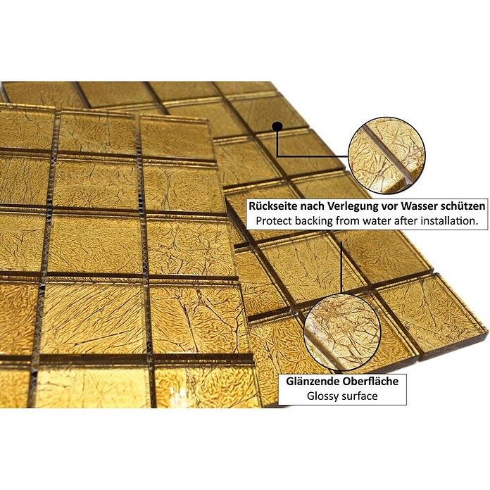Mosaikfliese Quadrat Crystal Uni XCM 8GO25 (30 x 30 cm, Gold, Glänzend)
