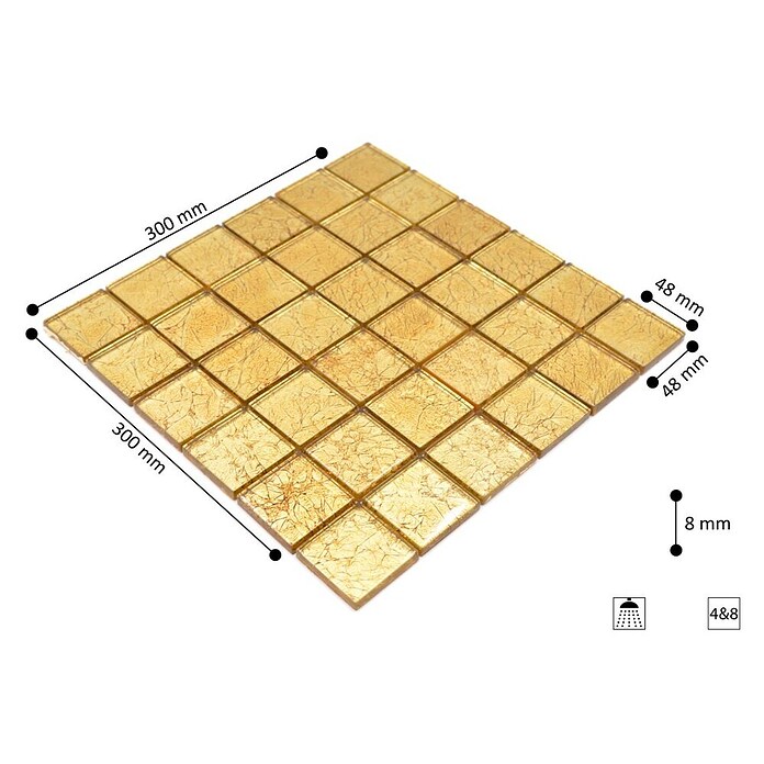 Mosaikfliese Quadrat Crystal Uni XCM 8GO25 (30 x 30 cm, Gold, Glänzend)