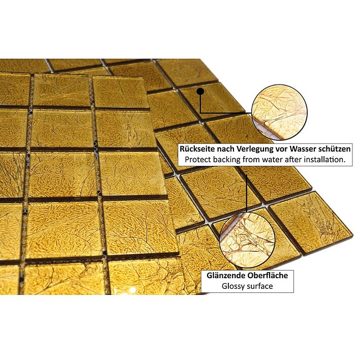 Mosaikfliese Quadrat Crystal Uni CM 4GO20 (30 x 30 cm, Gold, Glänzend)