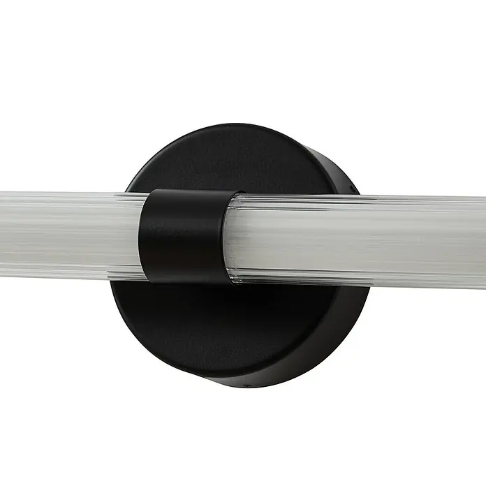 Lucande Wandleuchte Melisa - schwarz, weiß / opal - Schwarze runde Wandleuchte mit klarem, zylindrischem Lichtbalken und interner Beleuchtung.